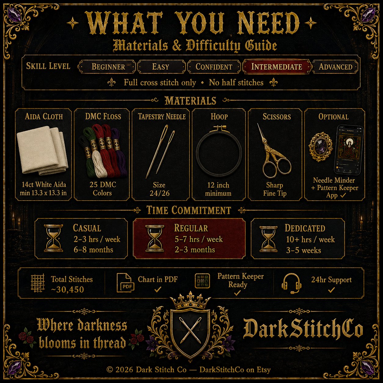 The Empress Tarot Card Iii cross stitch gift idea for gothic stitchers and dark fantasy lovers