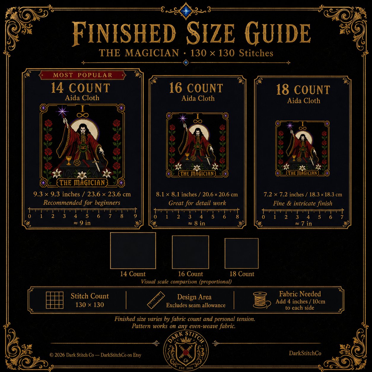 The Magician Tarot Card I cross stitch pattern by DarkStitchCo — instant PDF download with bonus patterns