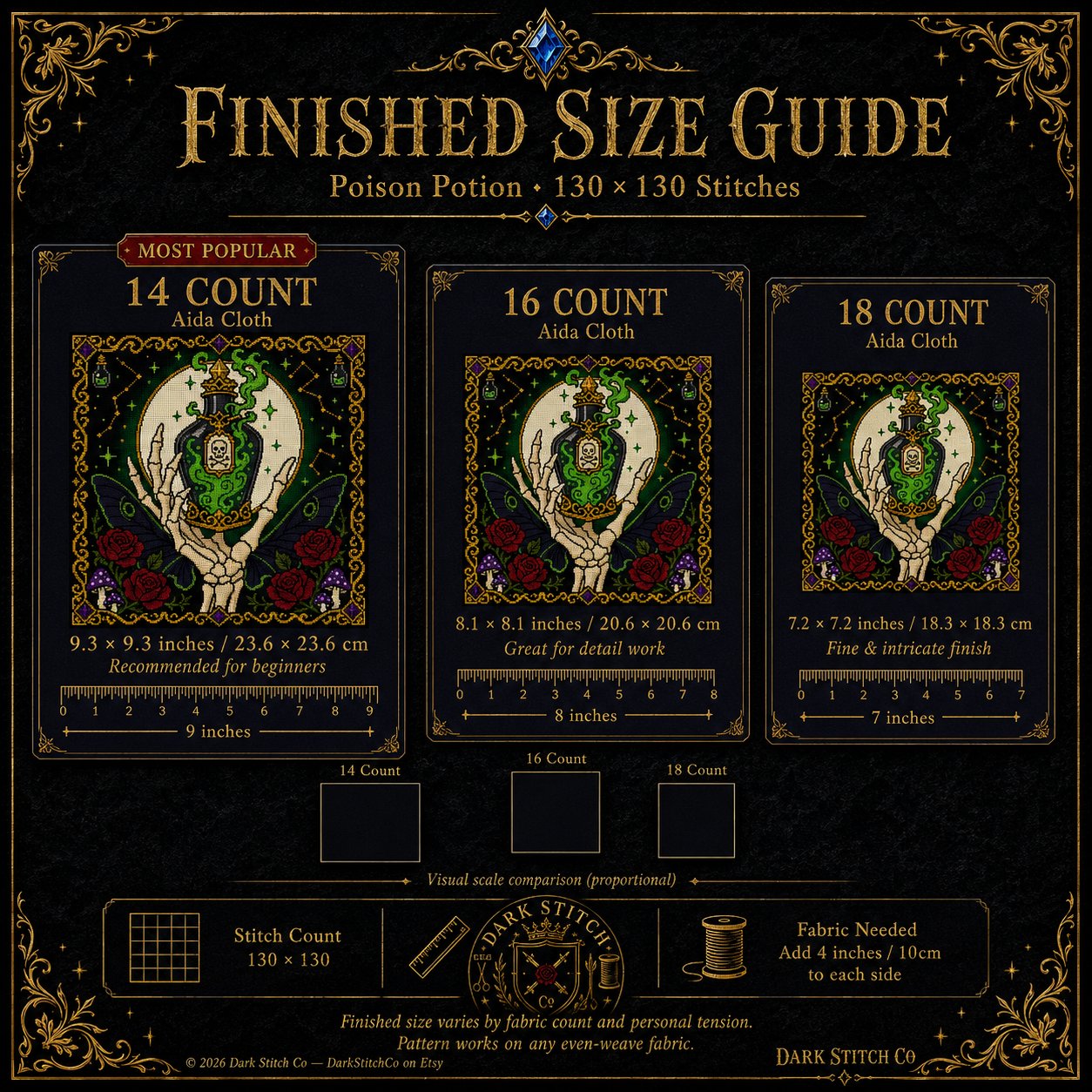 Witch Hand Potion cross stitch pattern by DarkStitchCo — instant PDF download with bonus patterns